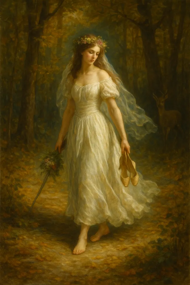 Bride Walking Forest