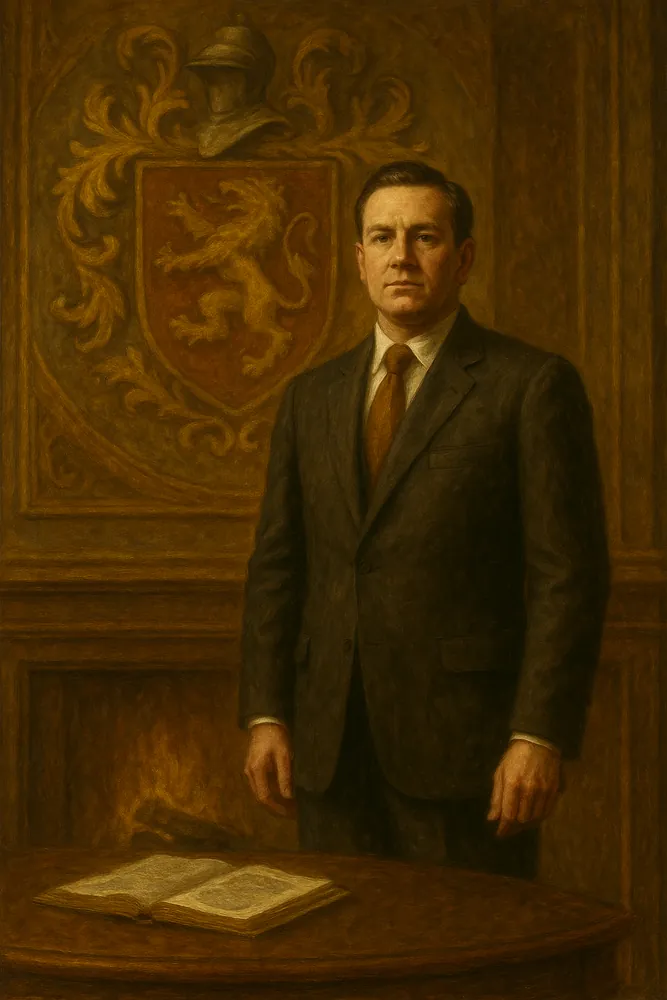 Business Man with Crest Behind