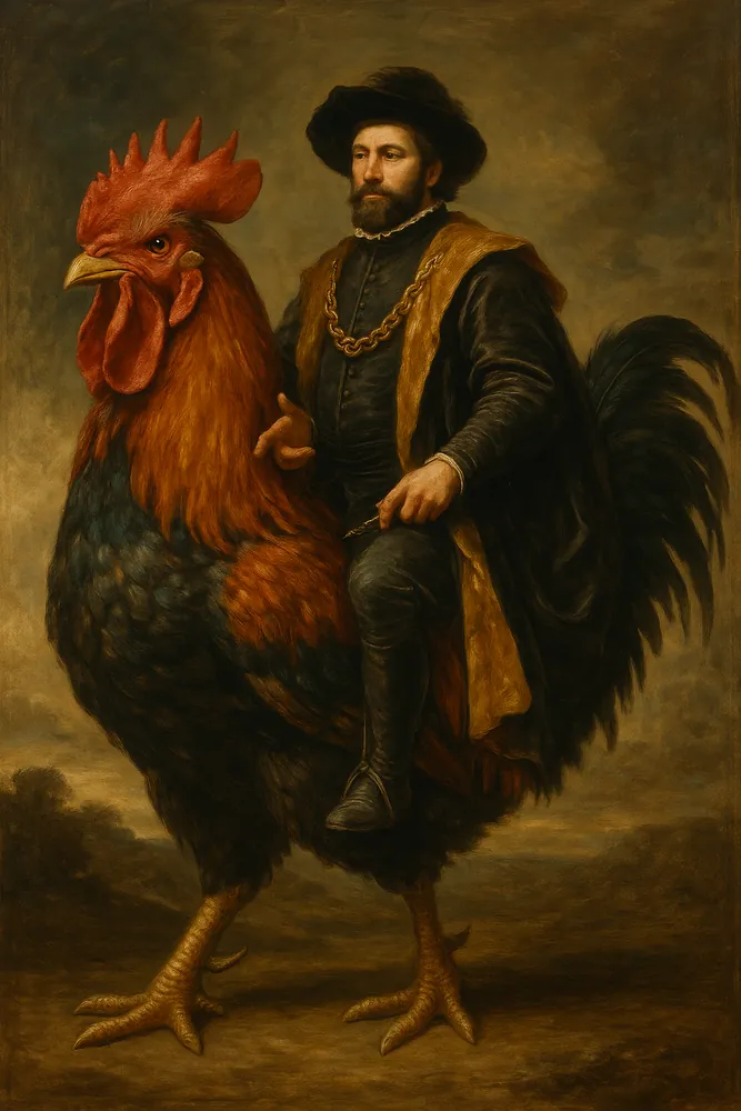 Man Riding Rooster